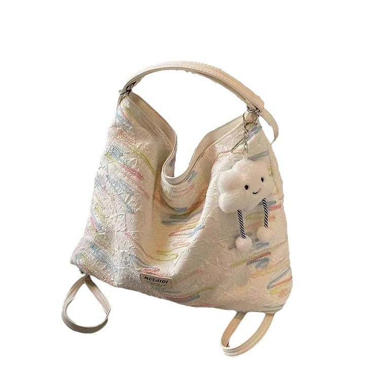 Multi functional niche embroidered fabric bag, single shoulder crossbody bag, three use backpack, Korean version, personalized fashion, casual backpack