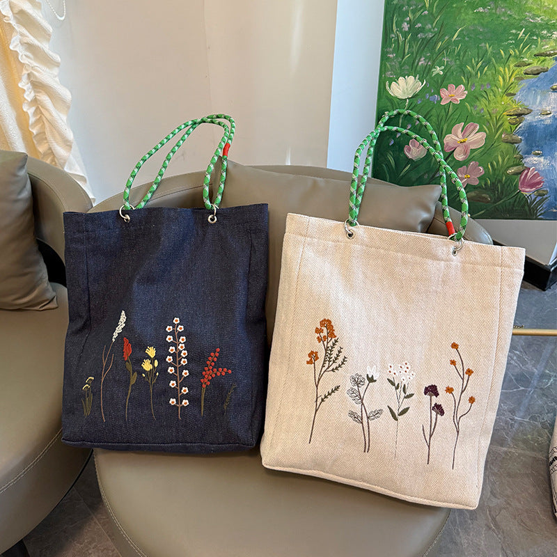 New Retro Embroidered Denim Sail Bunsen Series Large Capacity Single Shoulder Commuter Fashion Bag for Women