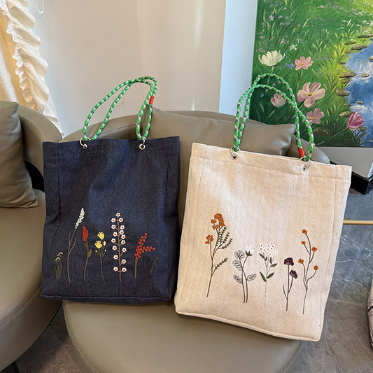 New Retro Embroidered Denim Sail Bunsen Series Large Capacity Single Shoulder Commuter Fashion Bag for Women