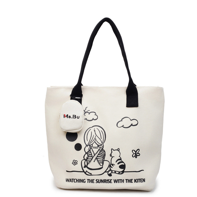 Korean printed canvas bag, women's versatile casual handbag, 2025 new model, is a brush order large capacity shoulder bag