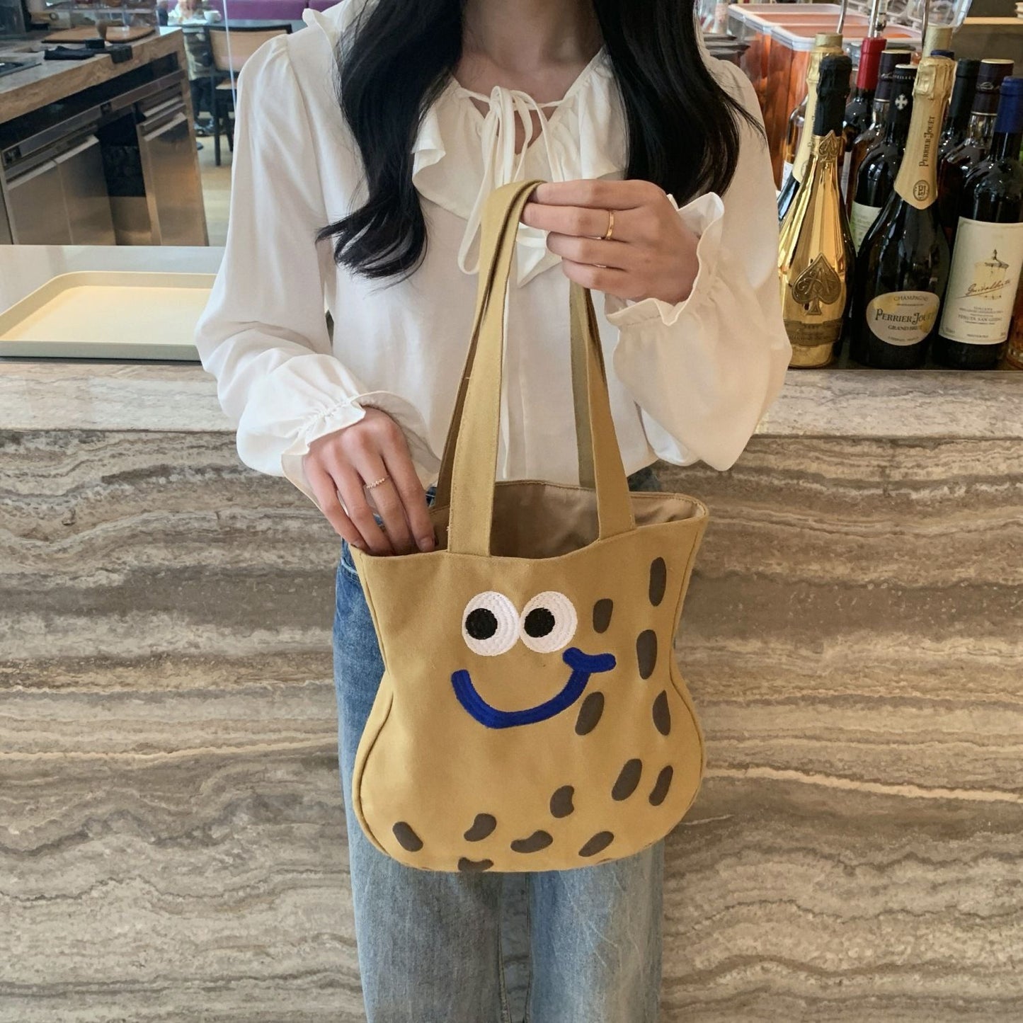 Large Capacity Handbag Original Versatile Bag Women's Cartoon Canvas Single Shoulder Embroidery Japanese Cute Art