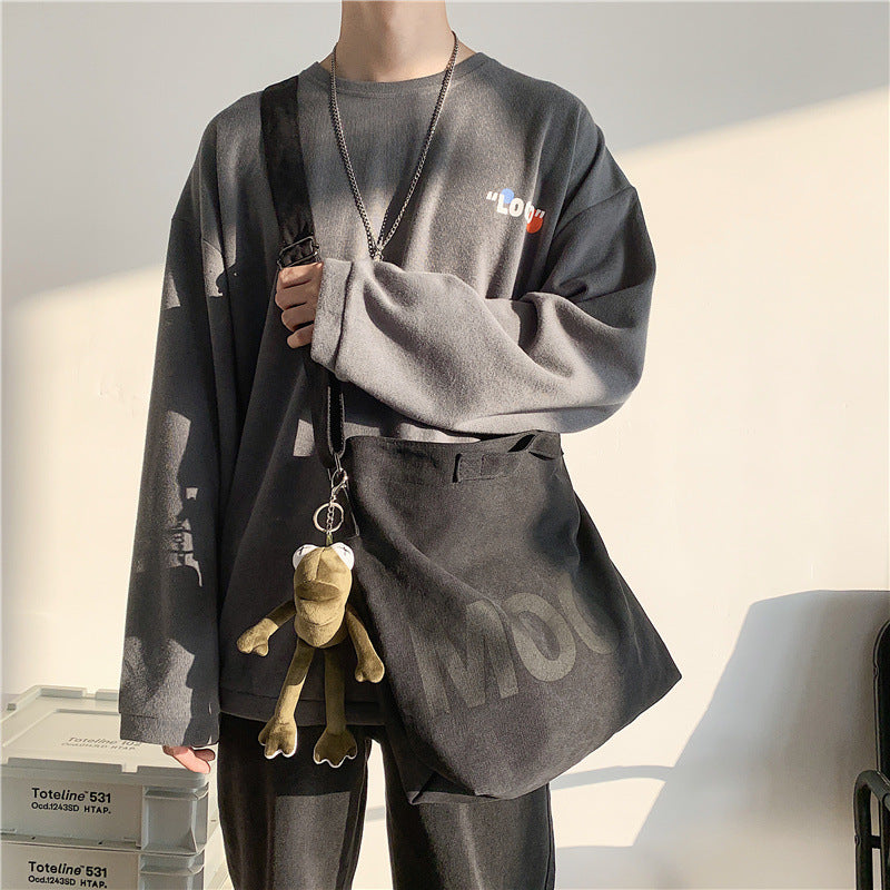 Canvas bag, women's large capacity crossbody bag, men's Japanese casual shoulder bag, student class handbag, versatile workwear bag