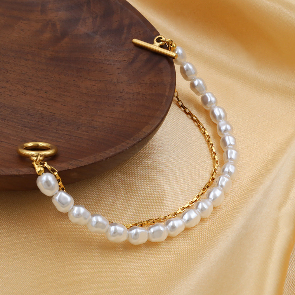 Bracelet for Women Pearl Gold Bracelet Double Layer Tennis Bracelets