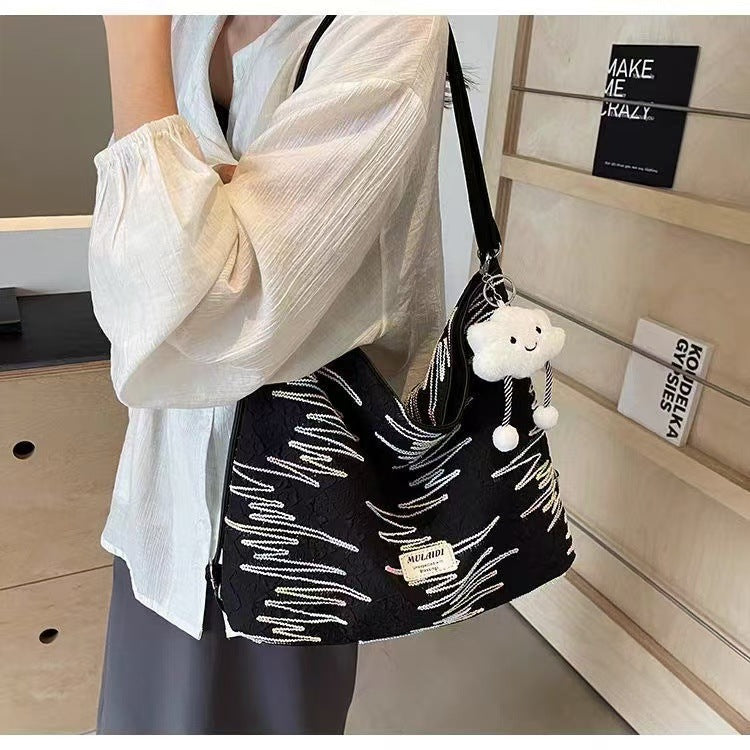 Multi functional niche embroidered fabric bag, single shoulder crossbody bag, three use backpack, Korean version, personalized fashion, casual backpack