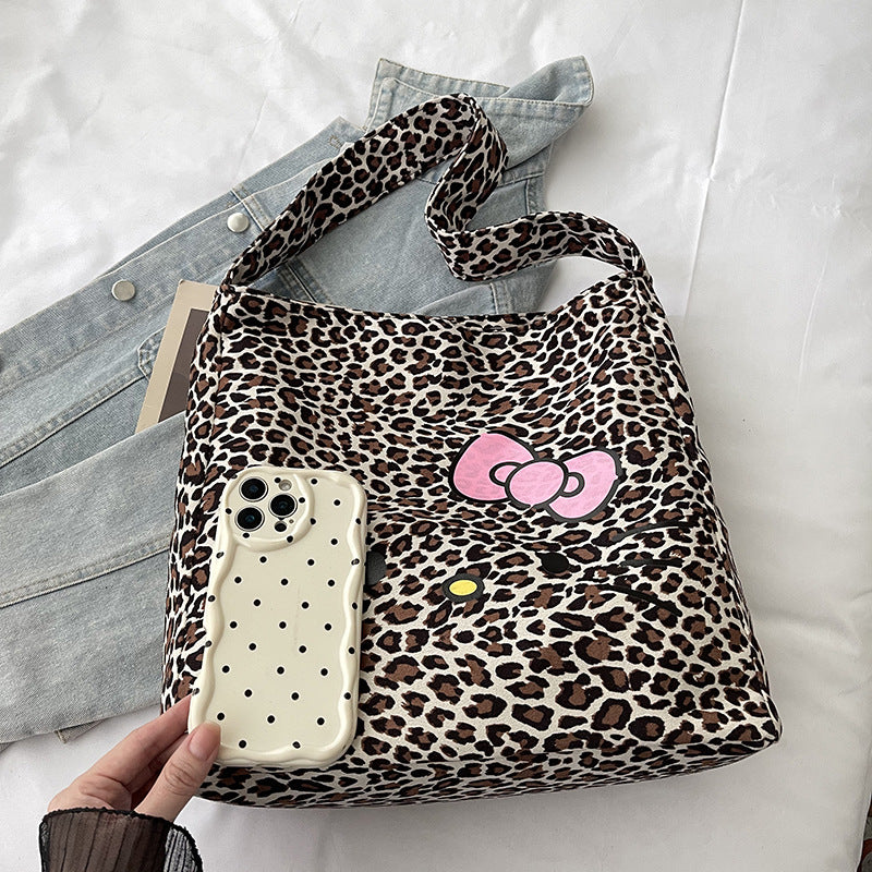 2025 New Trendy Hot Girl Leopard Pattern Women's Bag Lazy Style Velvet Shoulder Bag Fashion Commuter Large Capacity Tote Bag