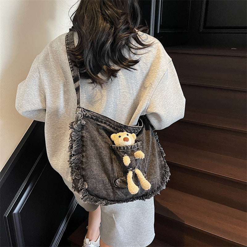 Large capacity shoulder bag, casual cartoon tote bag, 2025 new commuter crossbody bag, women's bag