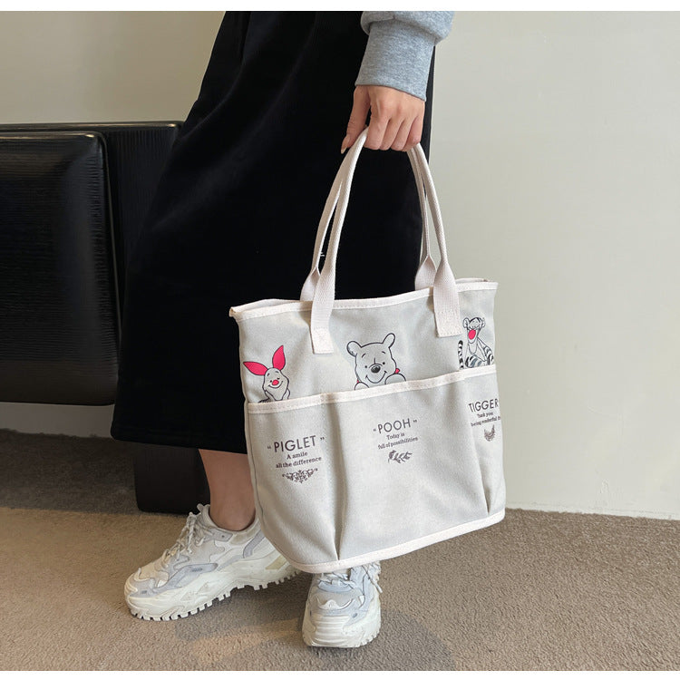 2025 New Retro Tote Bag for Women, Large Capacity Bag, Cute Little Bear Tote Bag, Classroom, Book, Commuter Shoulder Bag