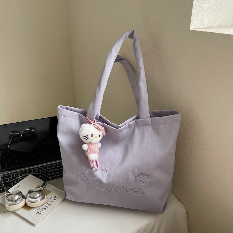 Large capacity bag for women's autumn and winter versatile 2025 new simple canvas shoulder shopping bag, student class tote bag