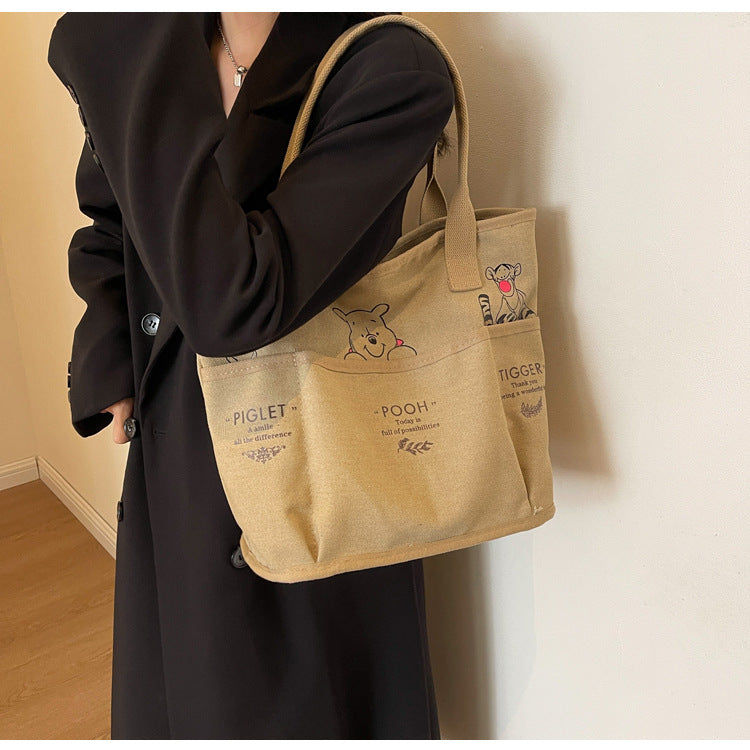 2025 New Retro Tote Bag for Women, Large Capacity Bag, Cute Little Bear Tote Bag, Classroom, Book, Commuter Shoulder Bag
