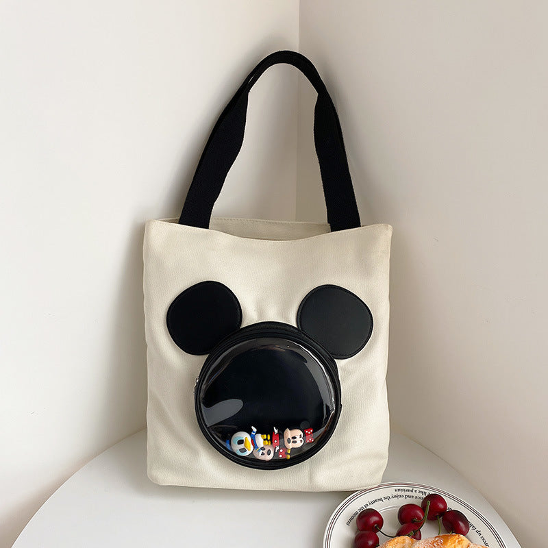 Cute large capacity bag for women 2025 new single shoulder tote bag, hand-held canvas bag, college student class bag