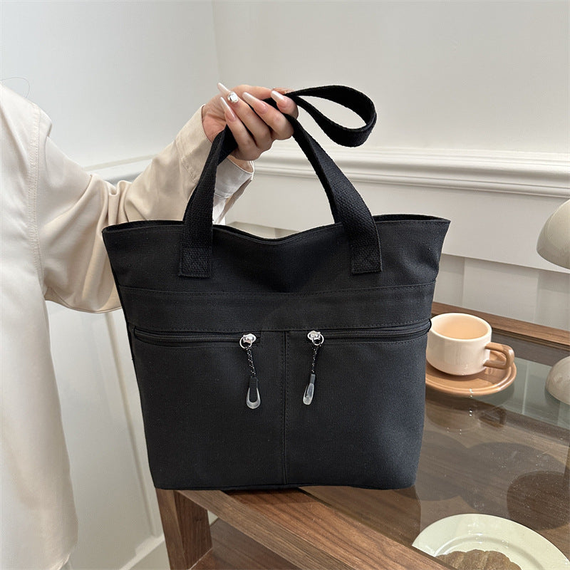 Lazy style large capacity handbag for women 2025 new simple casual canvas bag versatile single shoulder commuting tote bag