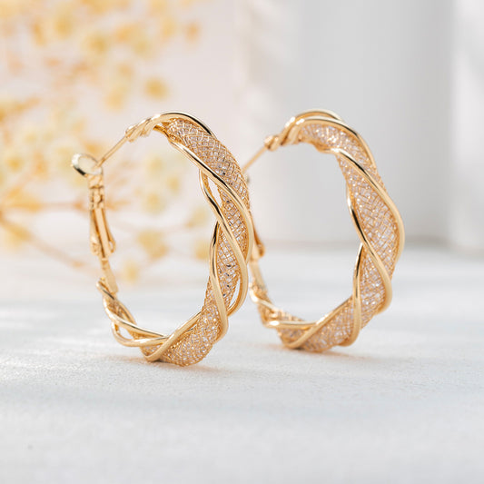 Earrings for Women Crystal Gold Twisted Hoop Earrings