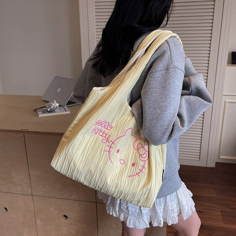 Large Capacity Women's 2025 New Cute Cartoon KT Cat Shoulder Bag Casual Versatile Student School Bag Tote
