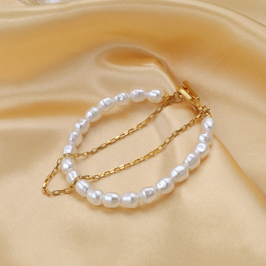 Bracelet for Women Pearl Gold Bracelet Double Layer Tennis Bracelets