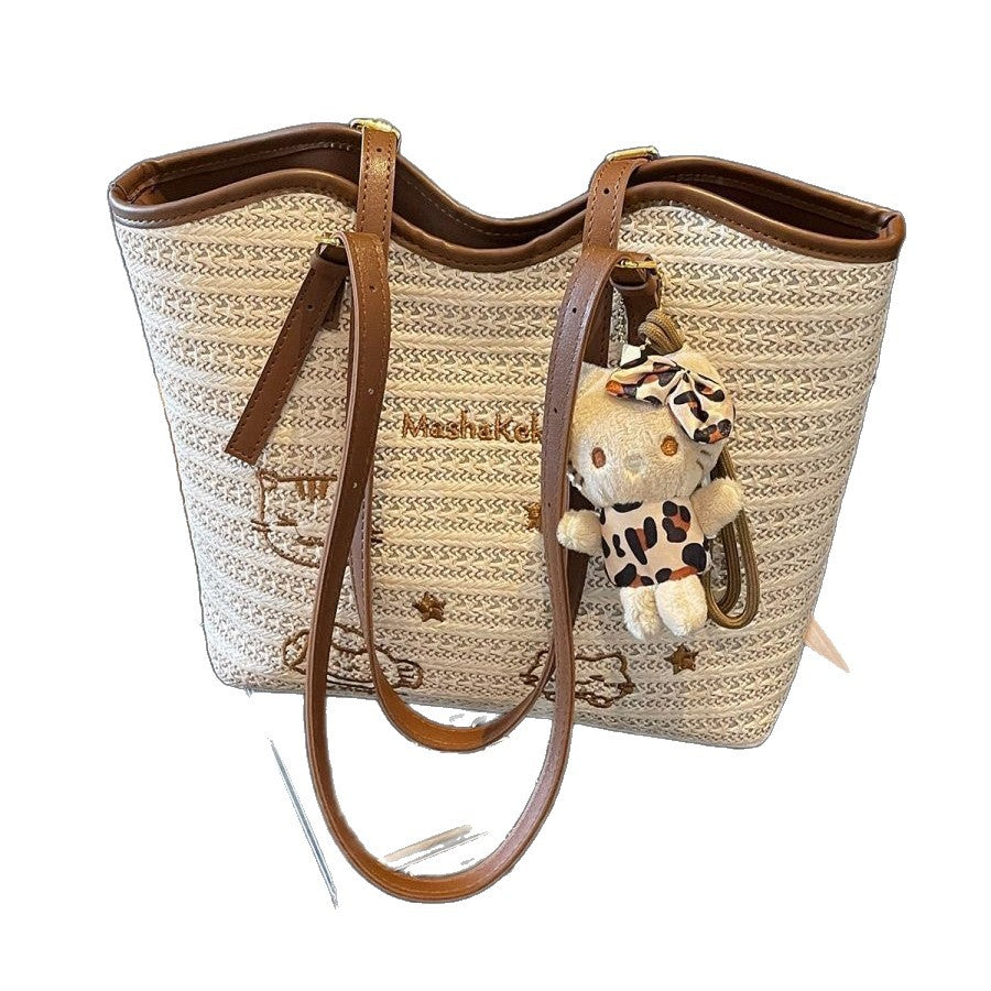 Woven bag, large capacity bag, women's 2025 new trendy beach shoulder bag, women's summer woven tote bag