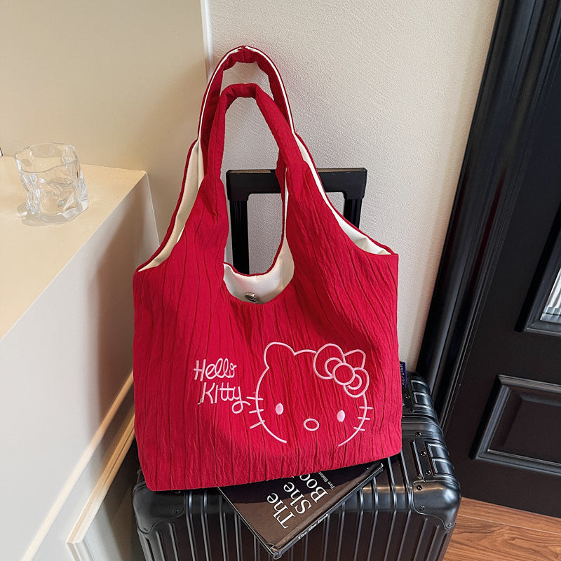 Large Capacity Women's 2025 New Cute Cartoon KT Cat Shoulder Bag Casual Versatile Student School Bag Tote