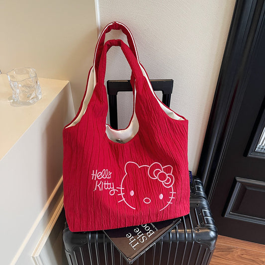 Large Capacity Women's 2025 New Cute Cartoon KT Cat Shoulder Bag Casual Versatile Student School Bag Tote