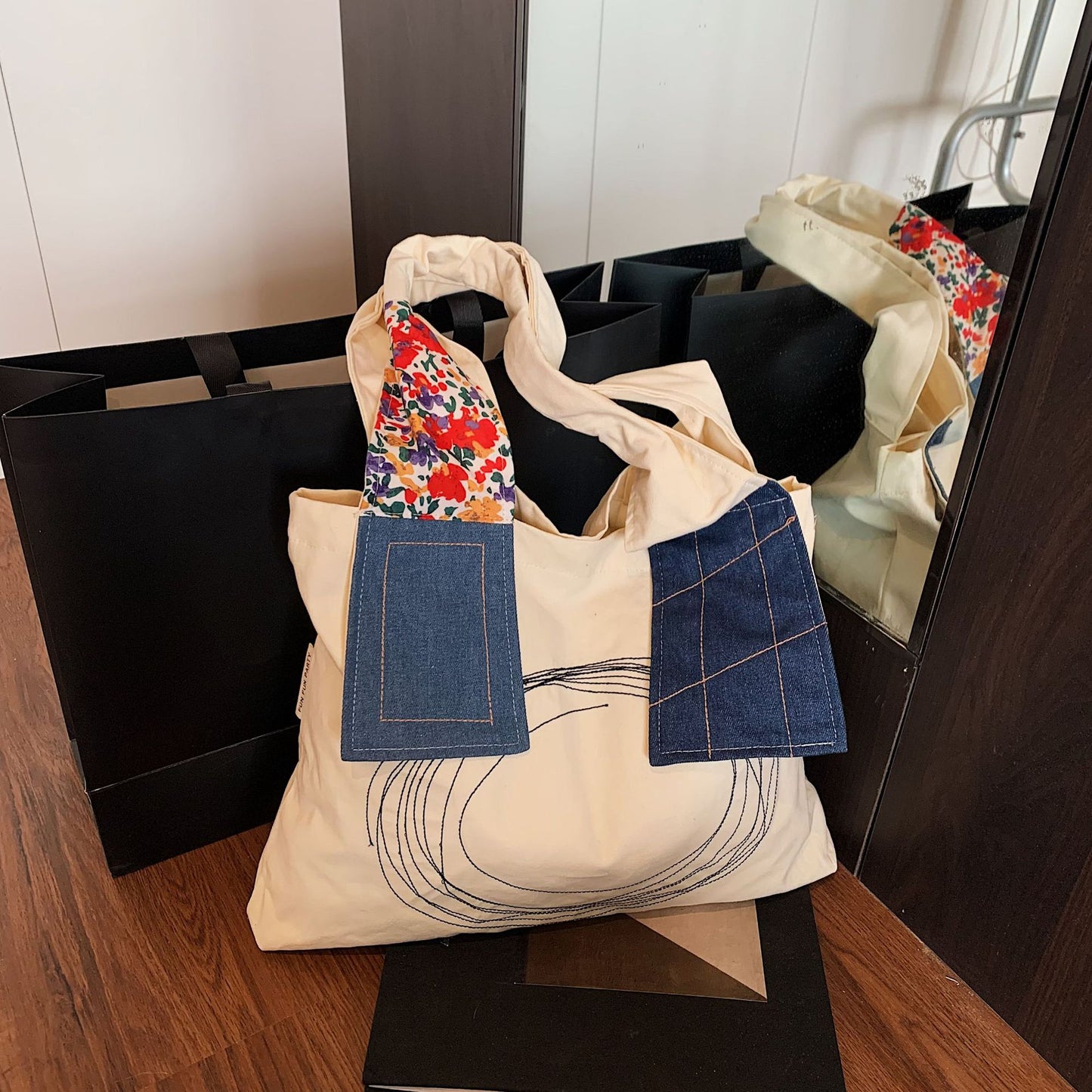 Autumn New Canvas Bag for Female Students Retro Splicing Shoulder Bag Japanese Large Capacity Shopping Bag Fashion Tote Bag