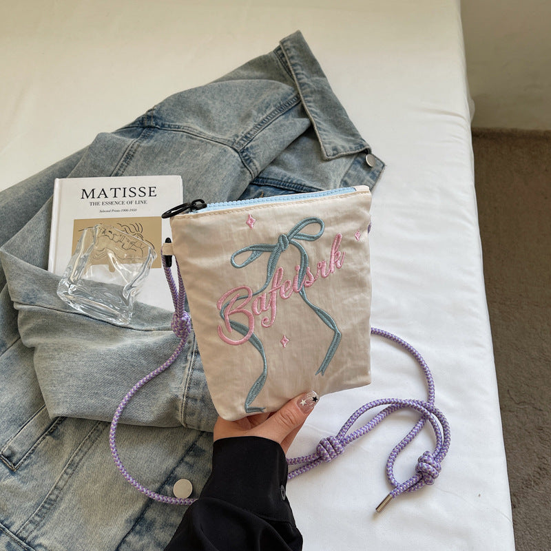 Niche design letter printed shoulder bag ballet style bow embroidered crossbody bag daily commuting small shoulder bag