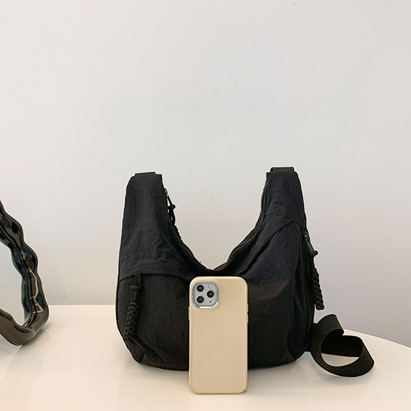 2025 summer new versatile shoulder bag travel crossbody bag washed wrinkled nylon retro casual lightweight dumpling bag