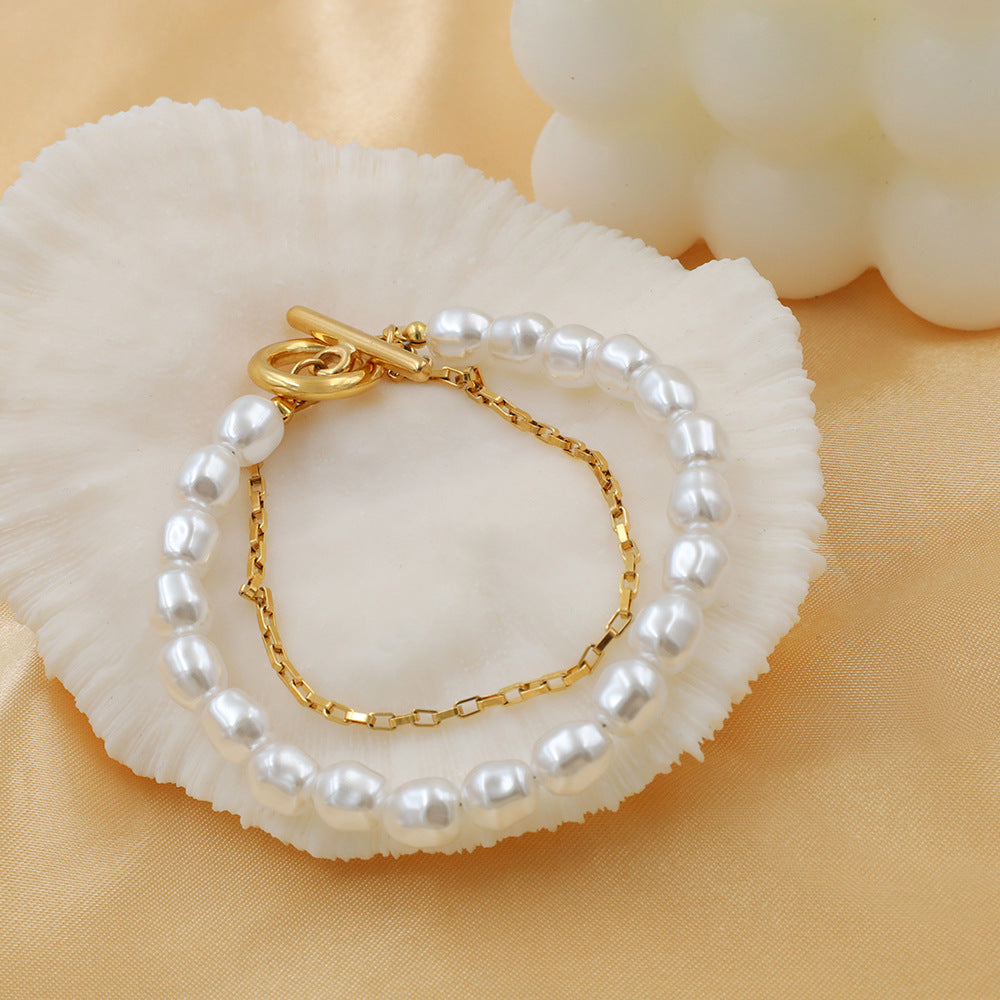 Bracelet for Women Pearl Gold Bracelet Double Layer Tennis Bracelets