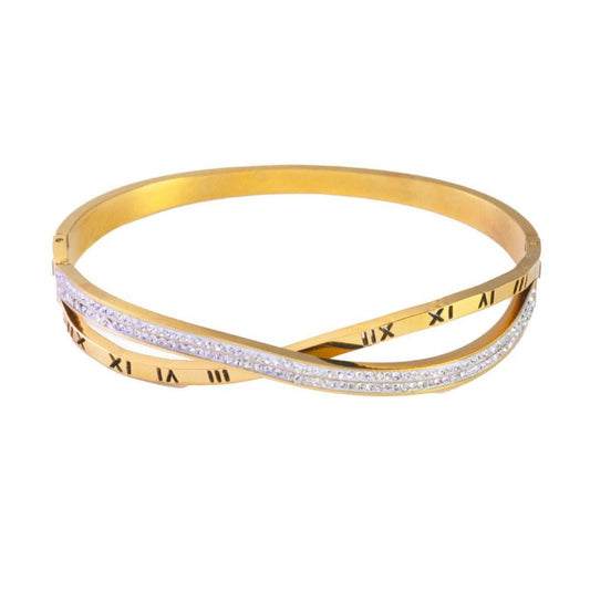 Elegant Roman Numeral Bangle Bracelet for Women Diamond Gold Bracelet