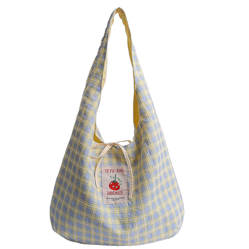 Summer versatile bag, female core, cute cherry red checkered canvas bag, student shoulder bag, crossbody commuting checkered bag