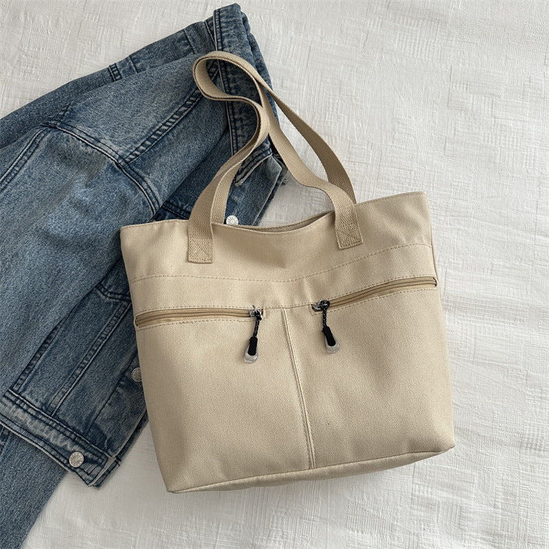 Lazy style large capacity handbag for women 2025 new simple casual canvas bag versatile single shoulder commuting tote bag