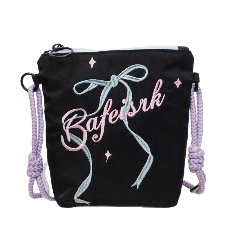 Niche design letter printed shoulder bag ballet style bow embroidered crossbody bag daily commuting small shoulder bag