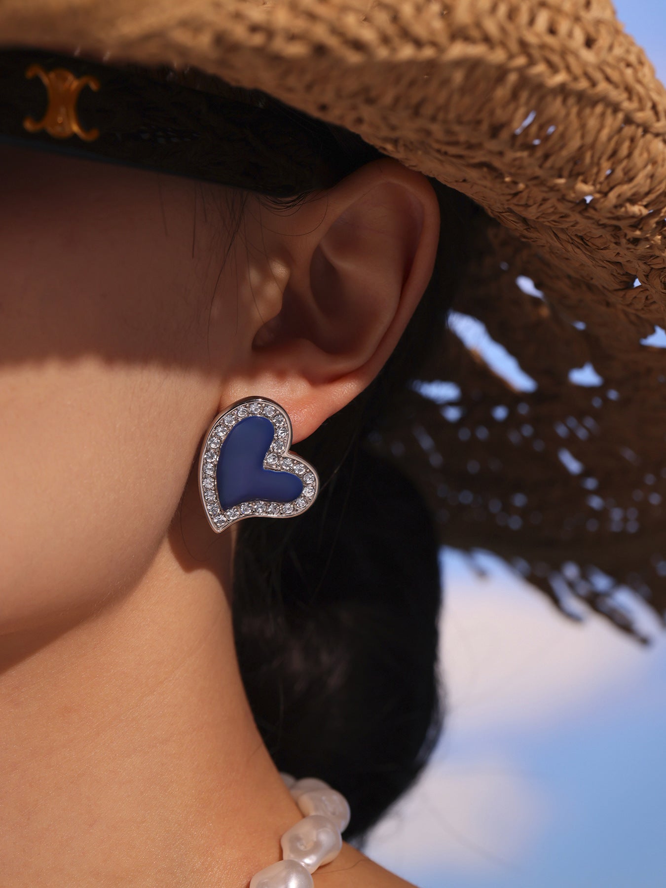 Earrings for Women Elegant Navy Blue Heart Stud Earrings