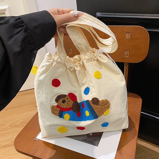 Sausage dog canvas bag, women's large capacity lazy style tote bag, student versatile commuting hand-held shopping bag