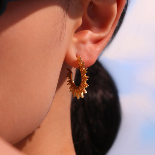 Gold Earrings for Women Elegant Silver Sunburst Hoop Earrings