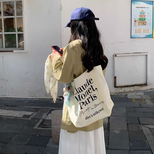 2025 new minimalist letter canvas bag, casual and versatile commuting shoulder bag, female student tote bag