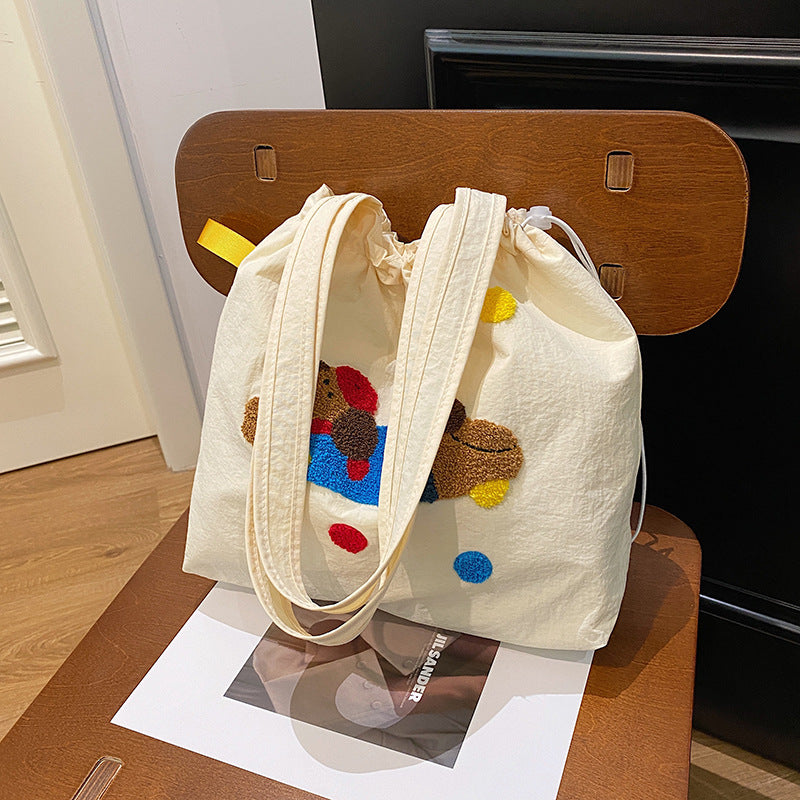 Sausage dog canvas bag, women's large capacity lazy style tote bag, student versatile commuting hand-held shopping bag