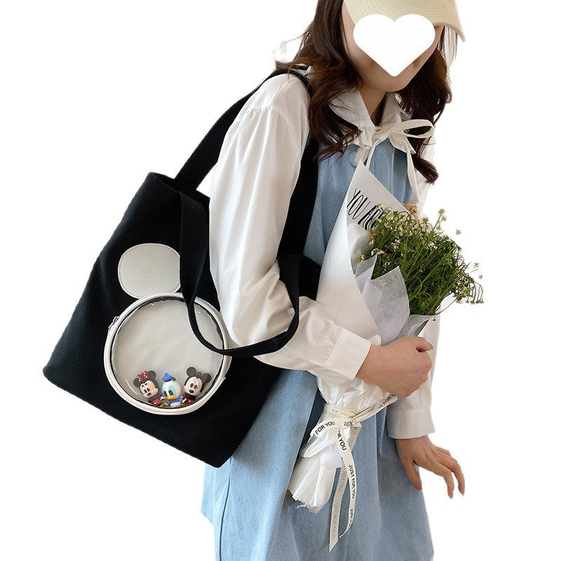 Cute large capacity bag for women 2025 new single shoulder tote bag, hand-held canvas bag, college student class bag