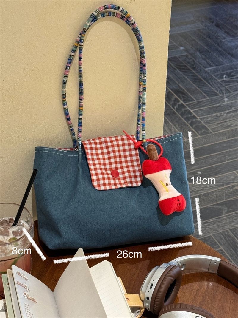 New 2025 Large Capacity Cowboy Single Shoulder Handheld Checkered Canvas Bag Versatile Commuter Retro Leisure Tote Bag for Women