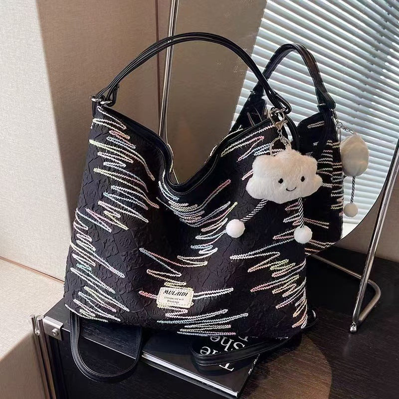 Multi functional niche embroidered fabric bag, single shoulder crossbody bag, three use backpack, Korean version, personalized fashion, casual backpack