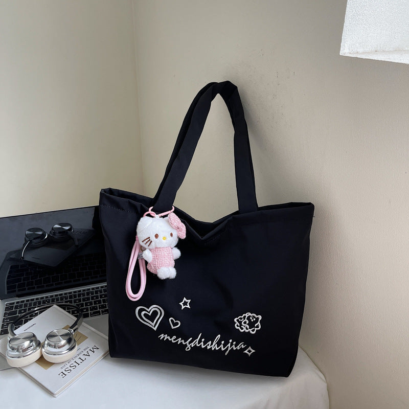 Large capacity bag for women's autumn and winter versatile 2025 new simple canvas shoulder shopping bag, student class tote bag