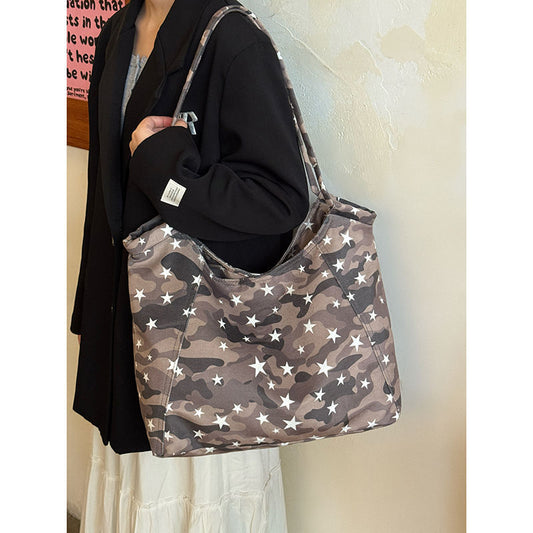 Retro Camouflage Tote Bag for Women 2025 New Large Capacity Commuter Shoulder Bag, Casual Versatile Canvas Bag