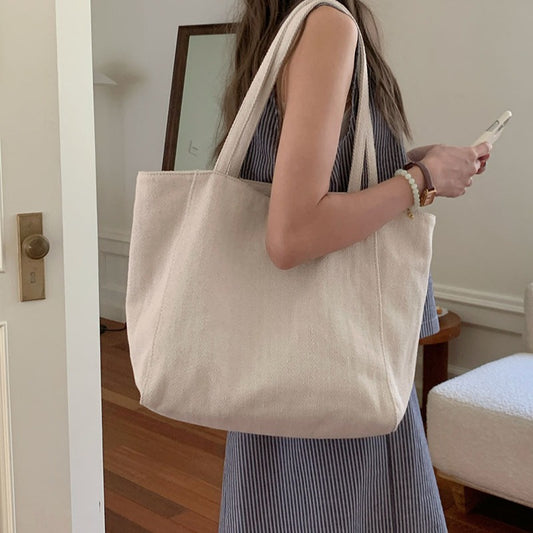 Women's 2025 new large capacity tote bag, Korean version twill canvas bag, commuting single shoulder hand-held casual women's bag