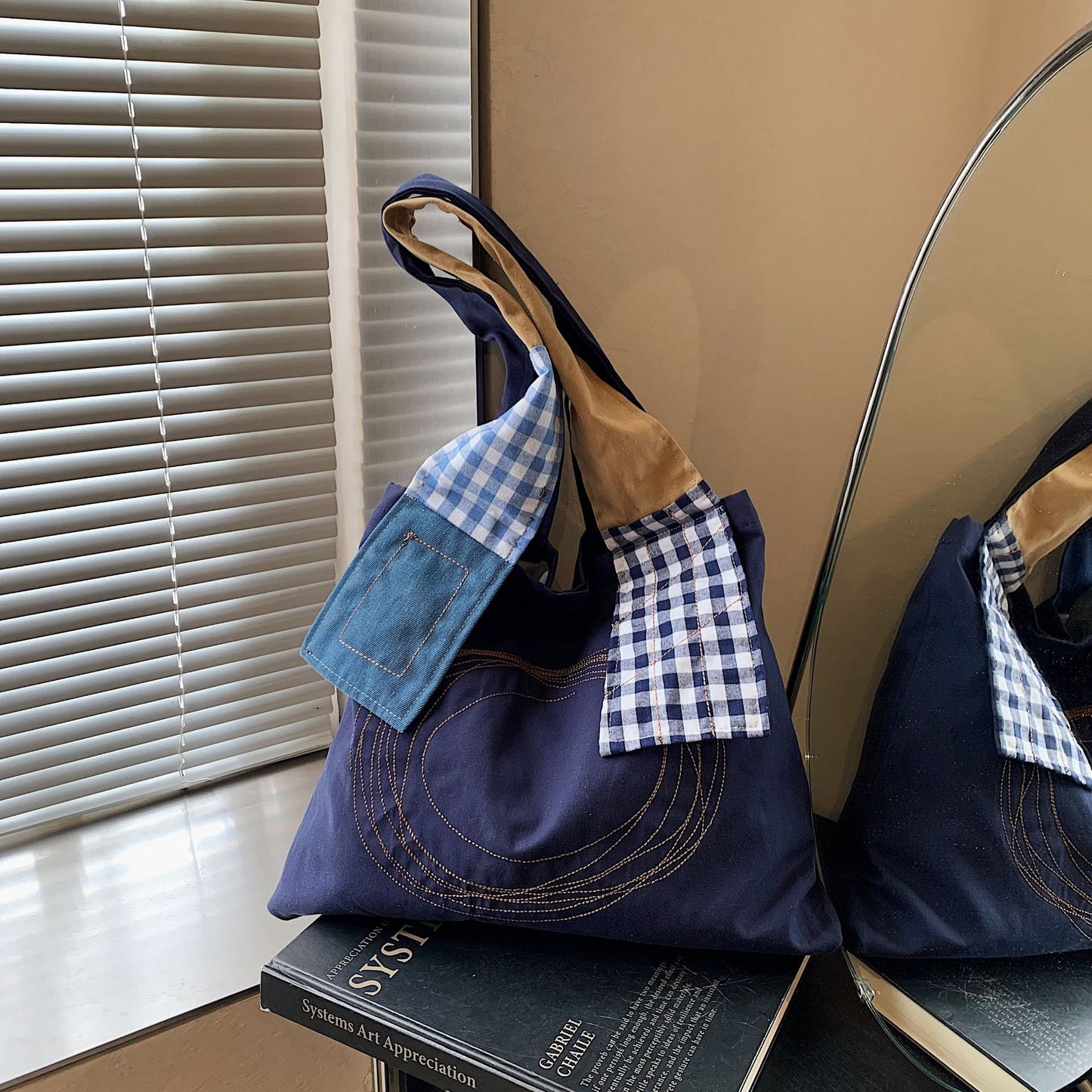 Autumn New Canvas Bag for Female Students Retro Splicing Shoulder Bag Japanese Large Capacity Shopping Bag Fashion Tote Bag