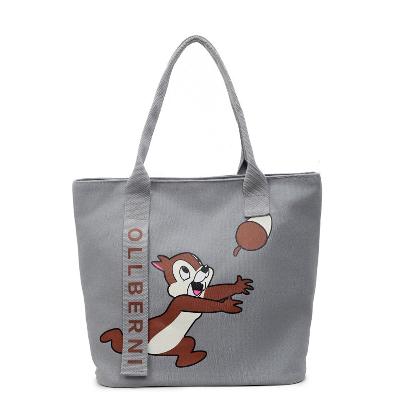 Simple and versatile trendy cartoon cat canvas bag for women 2025 new large capacity commuting hand-held shoulder tote bag