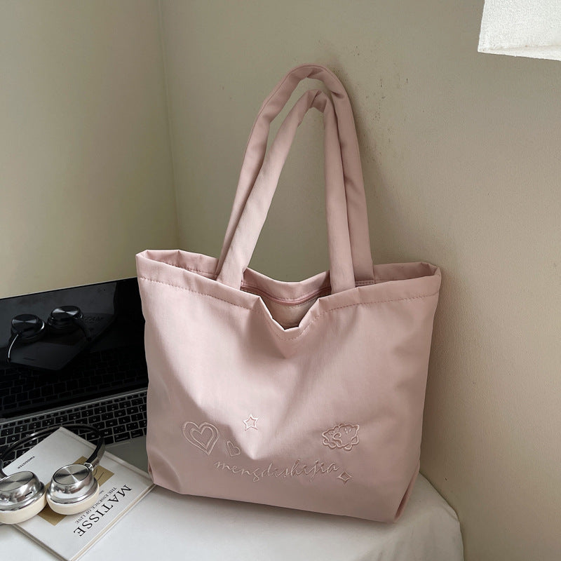 Large capacity bag for women's autumn and winter versatile 2025 new simple canvas shoulder shopping bag, student class tote bag