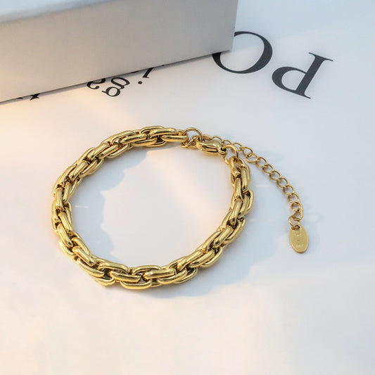Gold Bracelet for Women Oval-Shaped Interlocking Bracelet Women's Jewelry
