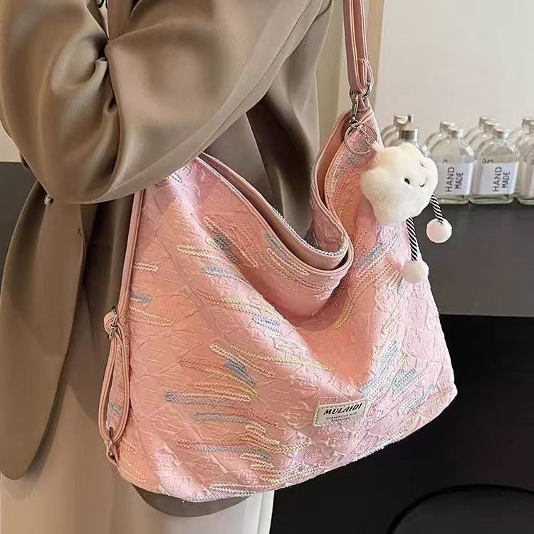 Multi functional niche embroidered fabric bag, single shoulder crossbody bag, three use backpack, Korean version, personalized fashion, casual backpack