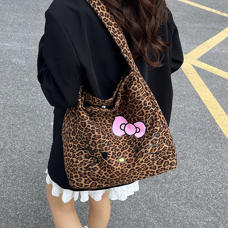 2025 New Trendy Hot Girl Leopard Pattern Women's Bag Lazy Style Velvet Shoulder Bag Fashion Commuter Large Capacity Tote Bag