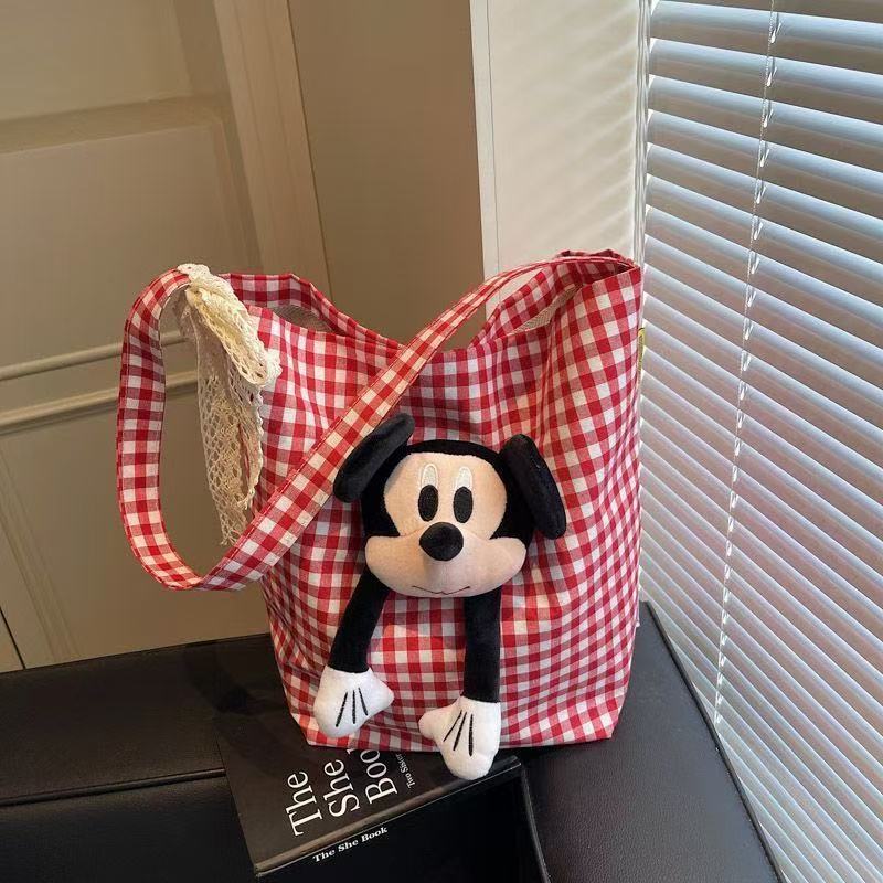 Cartoon striped Mickey canvas bag for women 2025 cute new fashion single shoulder large capacity commuting tote