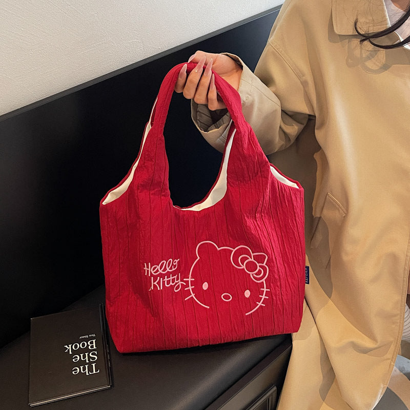 Large Capacity Women's 2025 New Cute Cartoon KT Cat Shoulder Bag Casual Versatile Student School Bag Tote