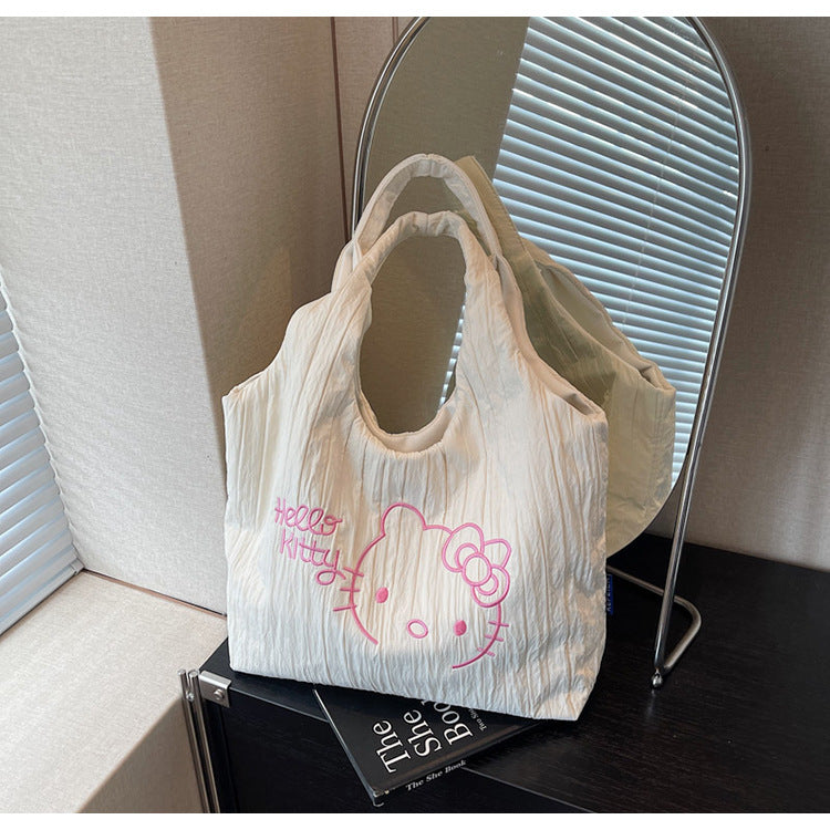 Large Capacity Women's 2025 New Cute Cartoon KT Cat Shoulder Bag Casual Versatile Student School Bag Tote