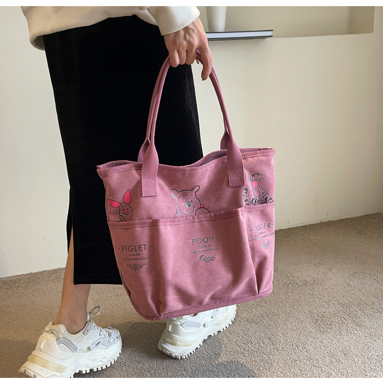 2025 New Retro Tote Bag for Women, Large Capacity Bag, Cute Little Bear Tote Bag, Classroom, Book, Commuter Shoulder Bag